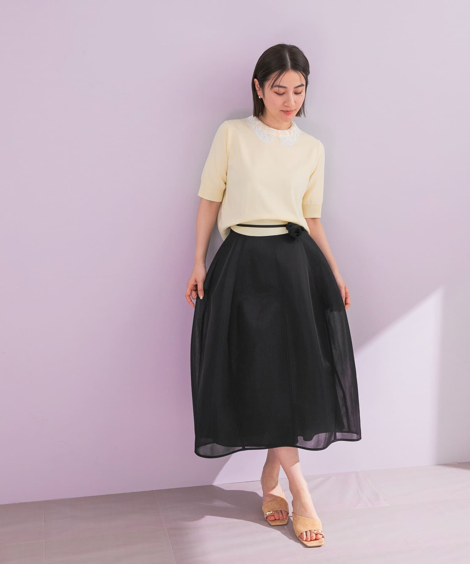 URBAN RESEARCH ROSSO「フラワーベルト付シアーダンボールスカート」|スカート|