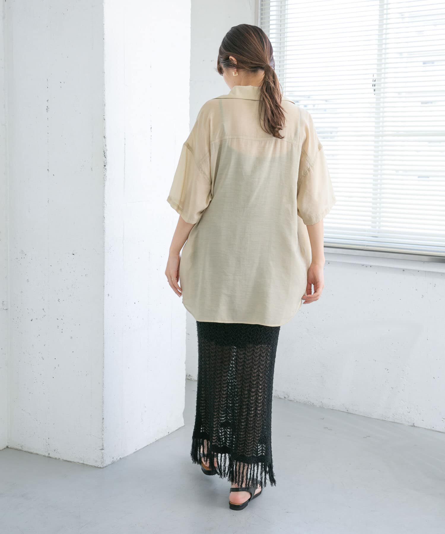  「フリンジ透かし編みニットスカート」|スカート|