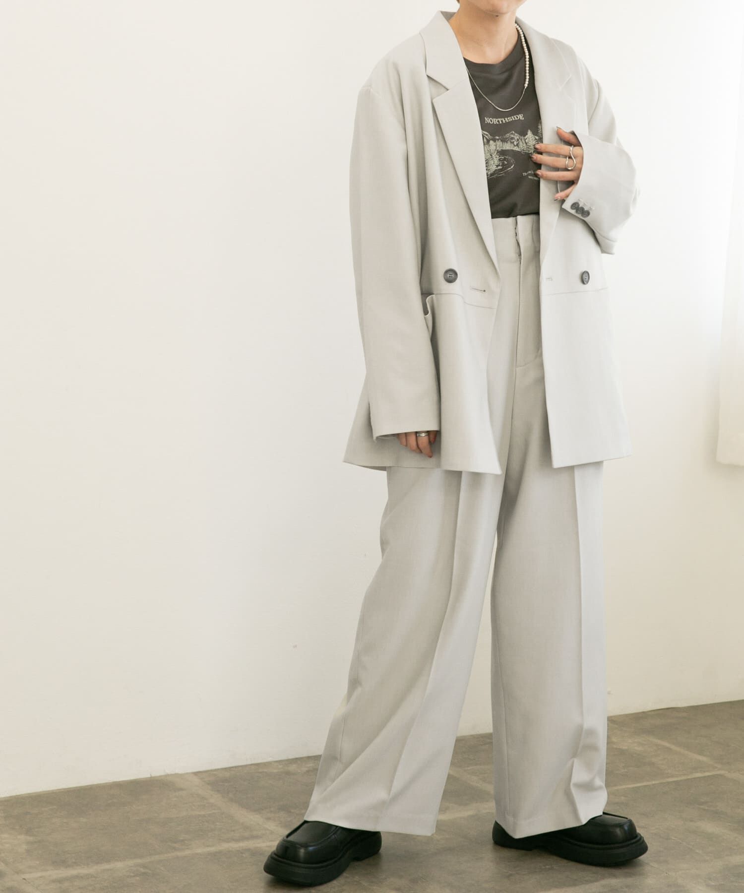  「センタープレスハイウエストWIDEパンツ」|その他|ライトグレー