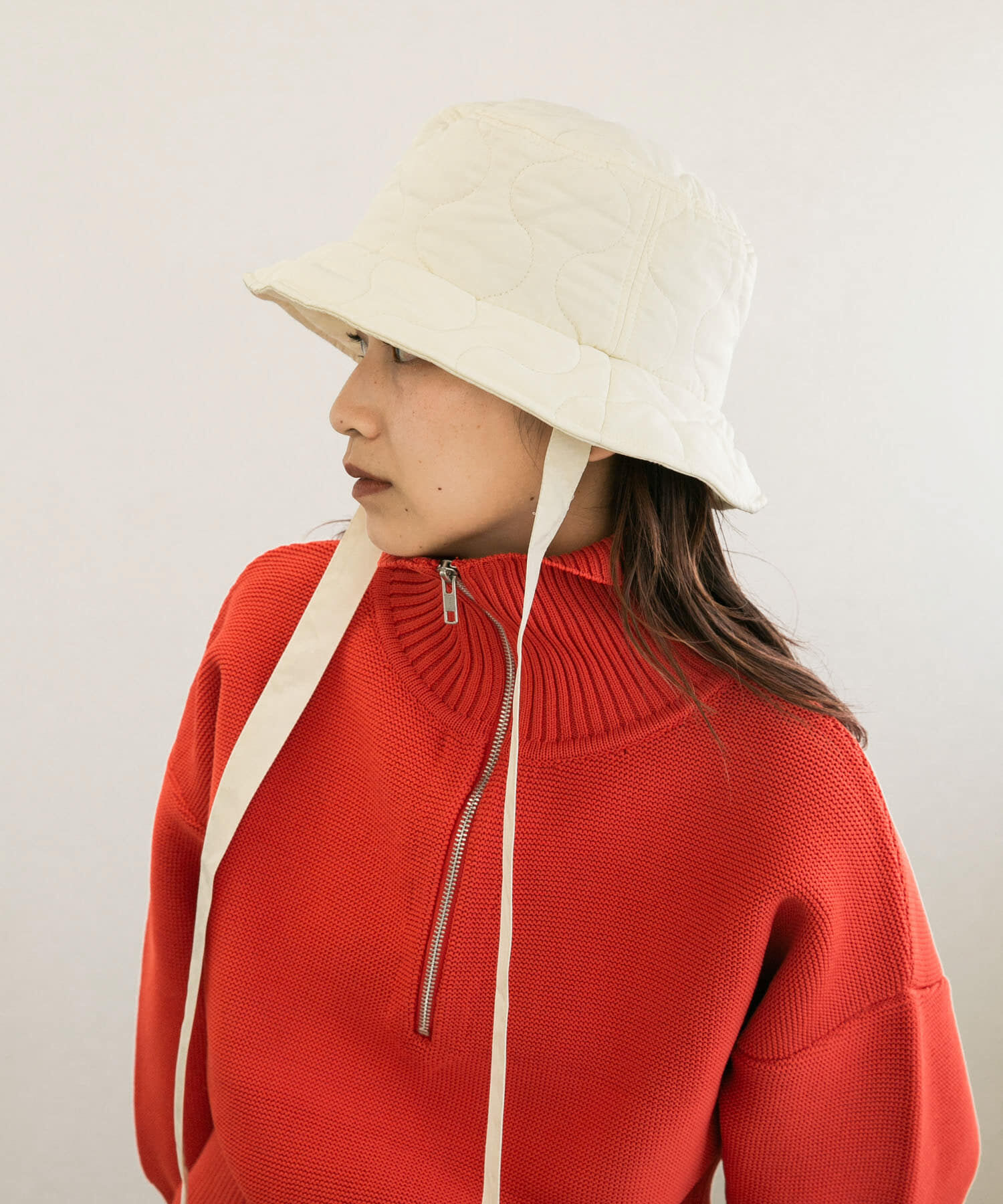  「リボン付きキルティングバケットHAT」|ハット|