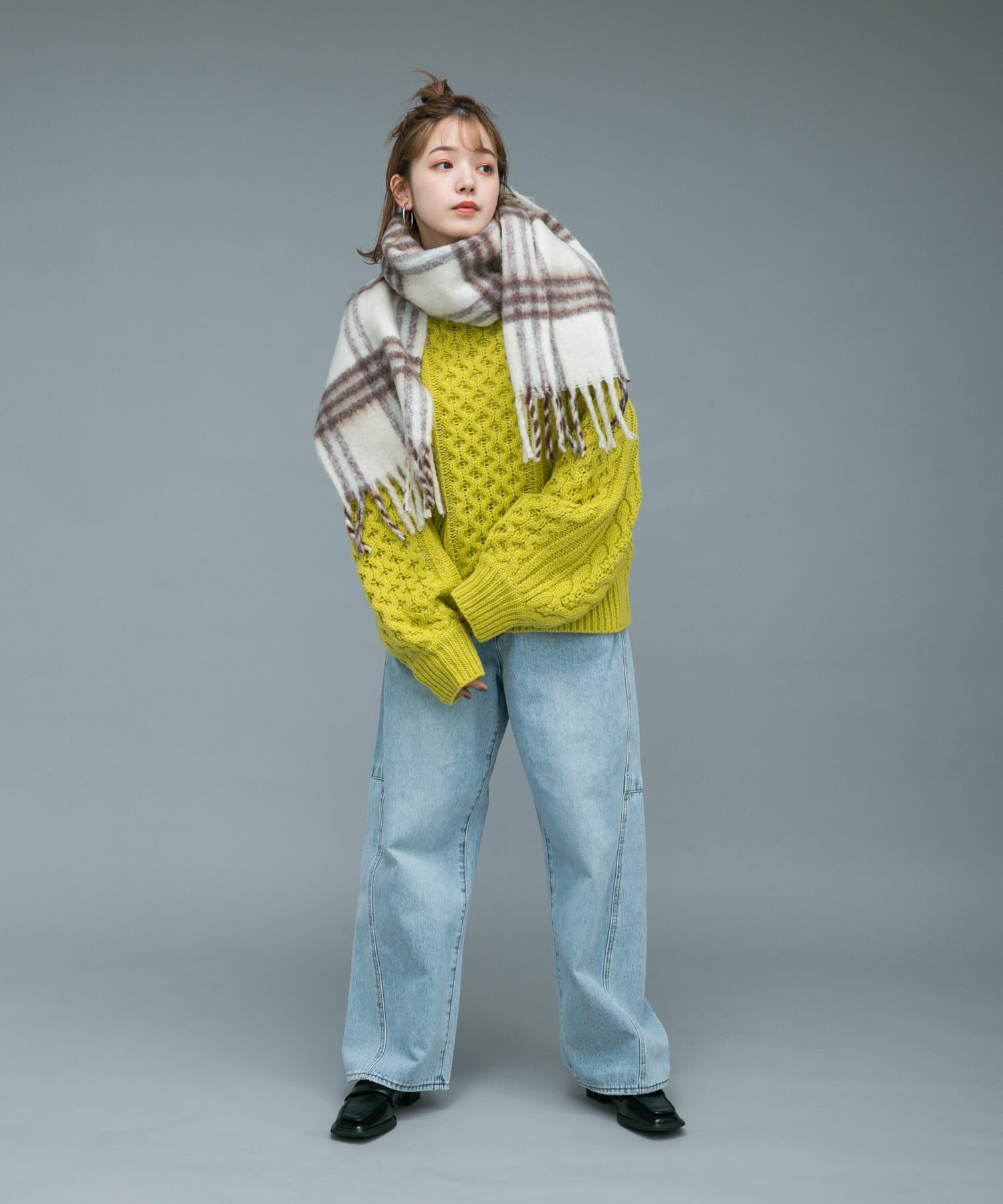  「BIGフリンジチェックストール」|マフラー|