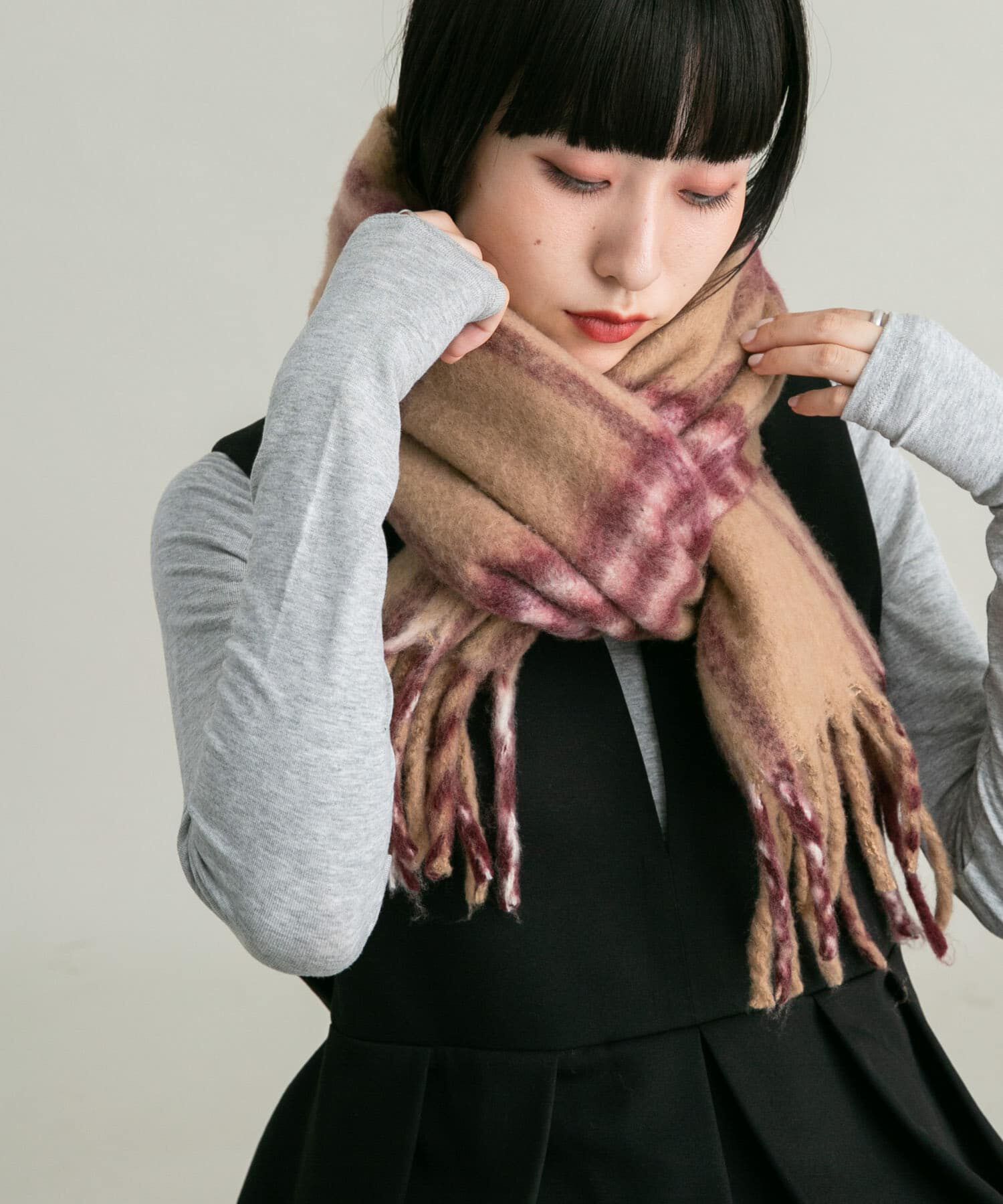  「BIGフリンジチェックストール」|マフラー|