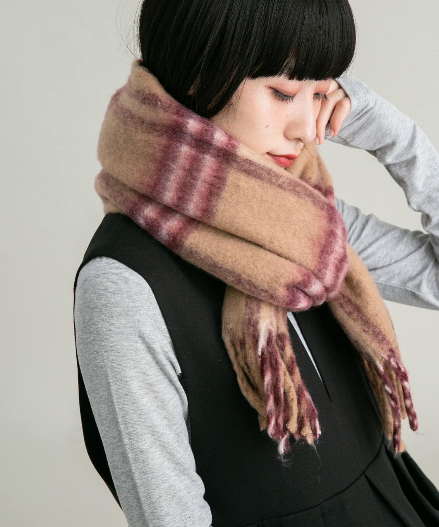  「BIGフリンジチェックストール」|マフラー|