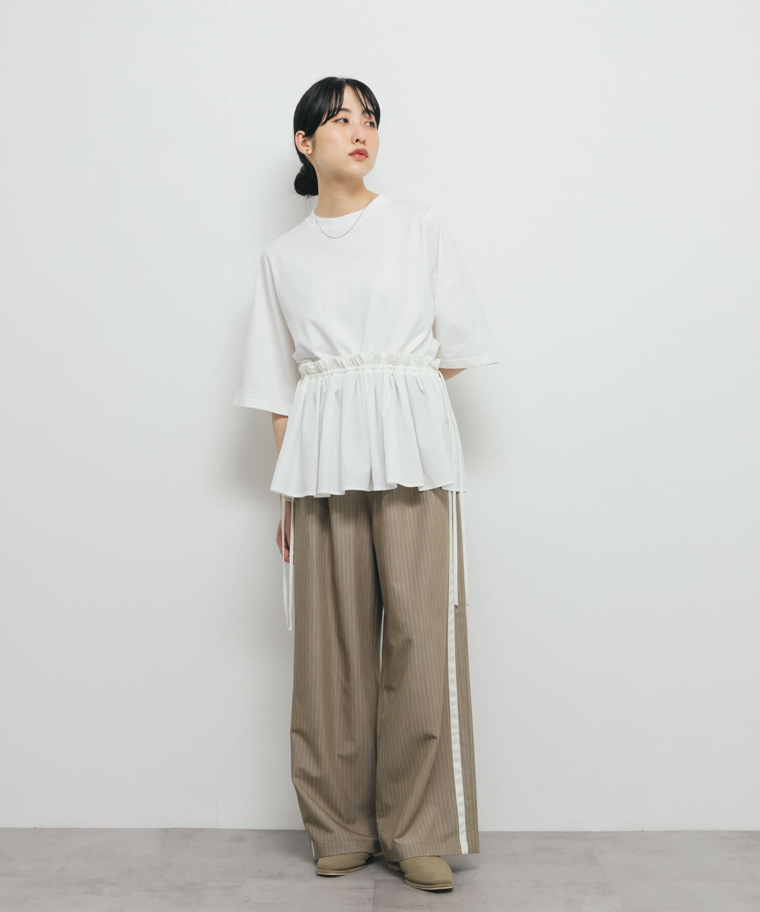  「汗ジミ防止ペプラムドッキングTEE」|Tシャツ・カットソー|