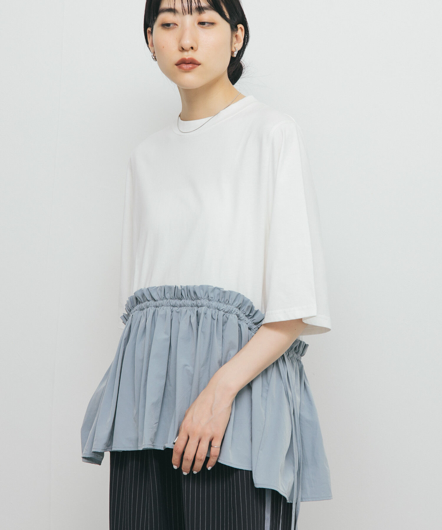  「汗ジミ防止ペプラムドッキングTEE」|Tシャツ・カットソー|