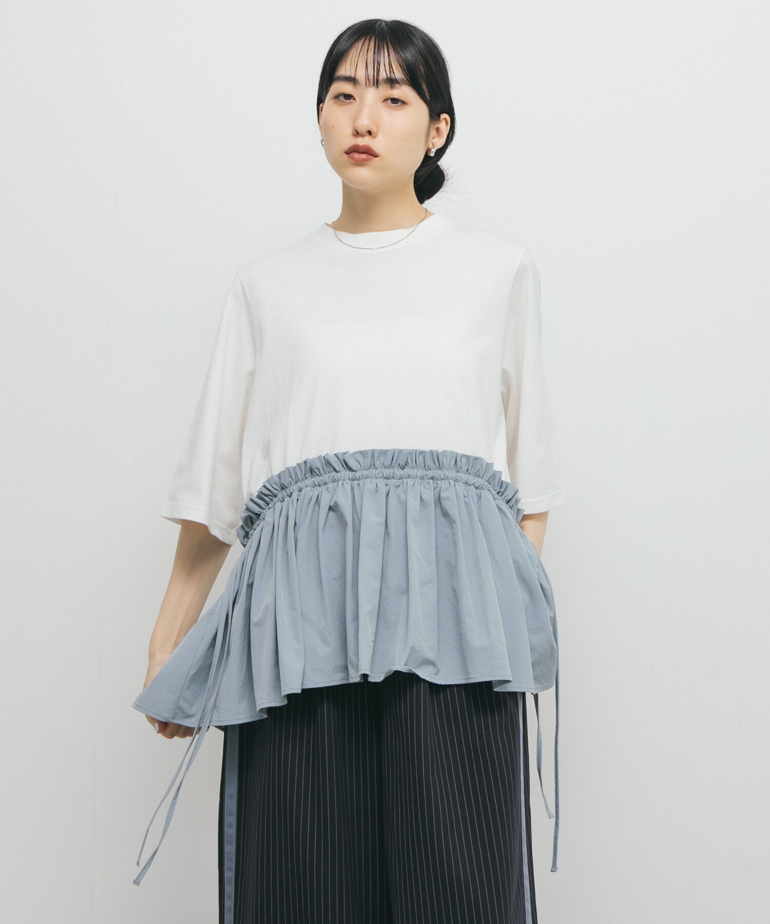  「汗ジミ防止ペプラムドッキングTEE」|Tシャツ・カットソー|