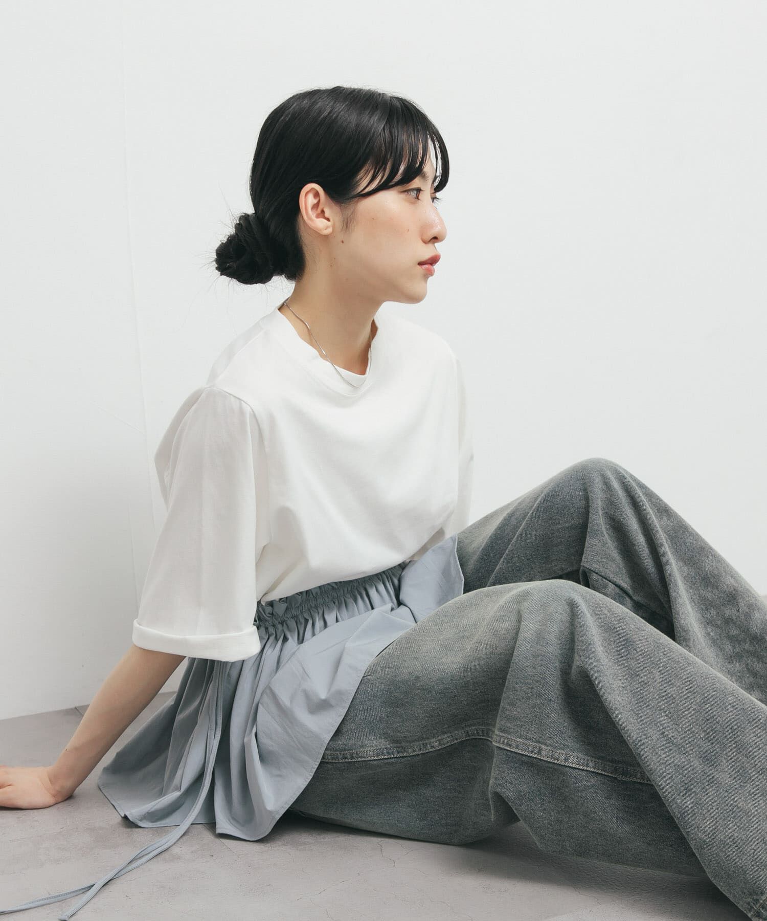  「汗ジミ防止ペプラムドッキングTEE」|Tシャツ・カットソー|