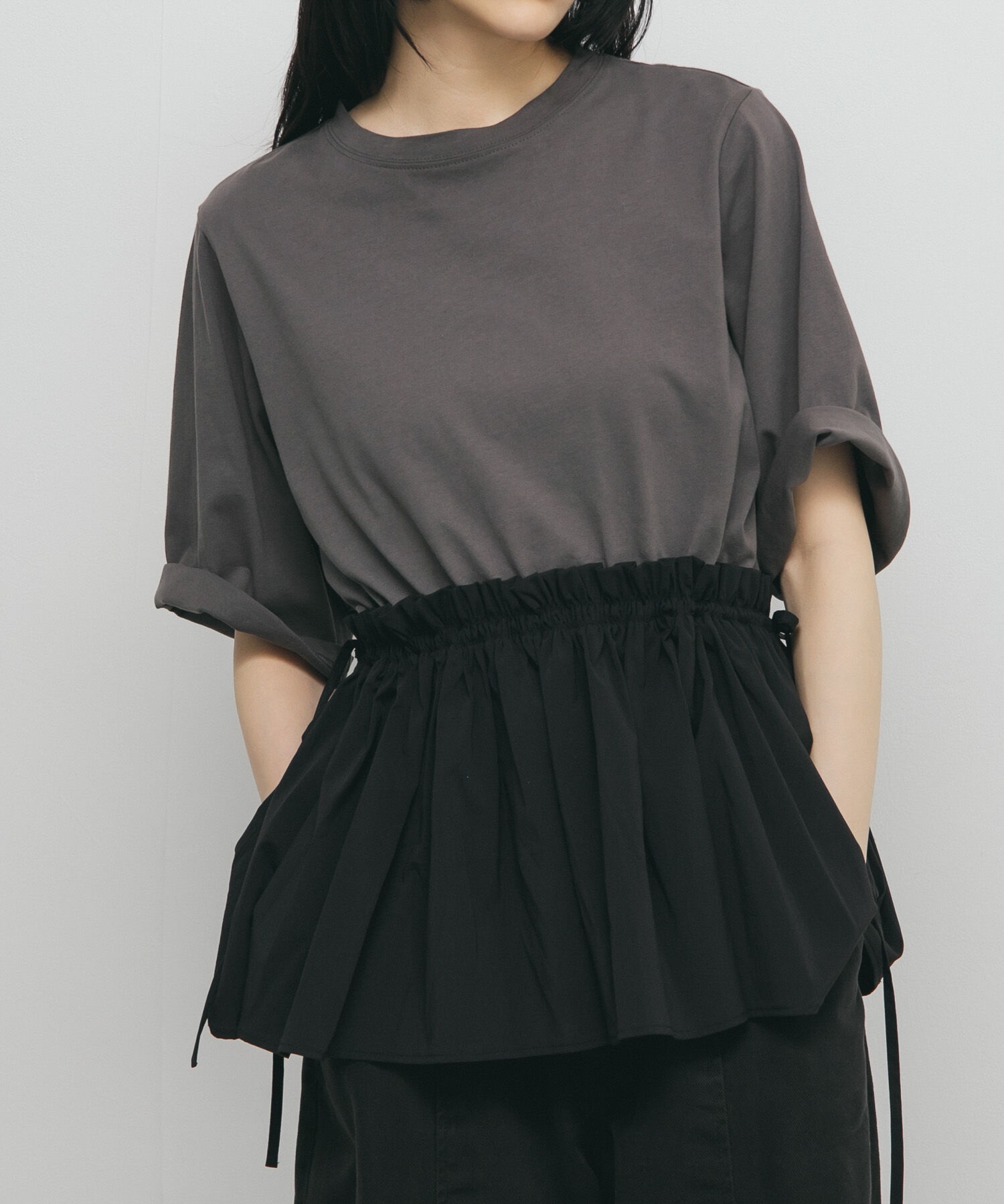  「汗ジミ防止ペプラムドッキングTEE」|Tシャツ・カットソー|