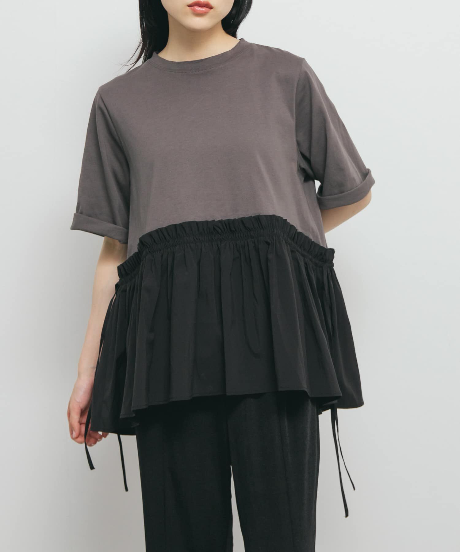  「汗ジミ防止ペプラムドッキングTEE」|Tシャツ・カットソー|