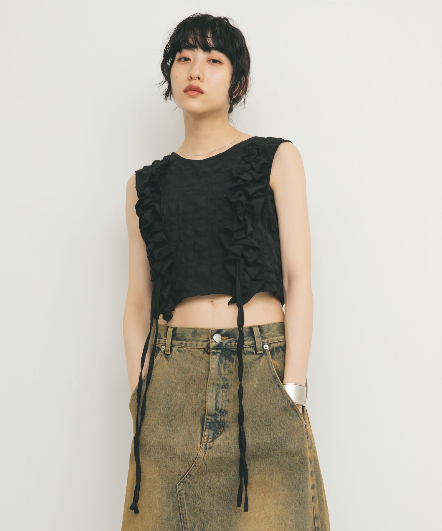  「2WAYフリルノースリーブトップス」|ベスト・ジレ|