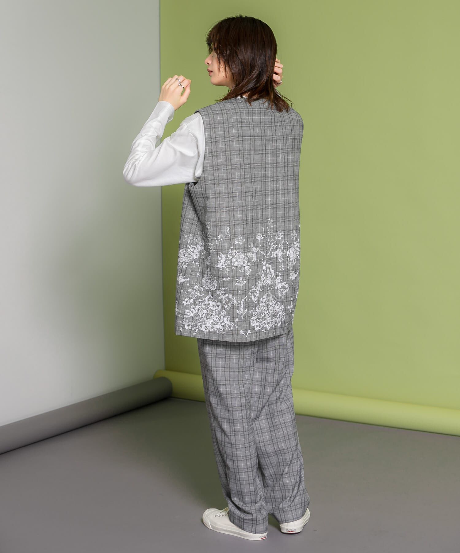  「レースプリントチェックベスト」|ベスト・ジレ|