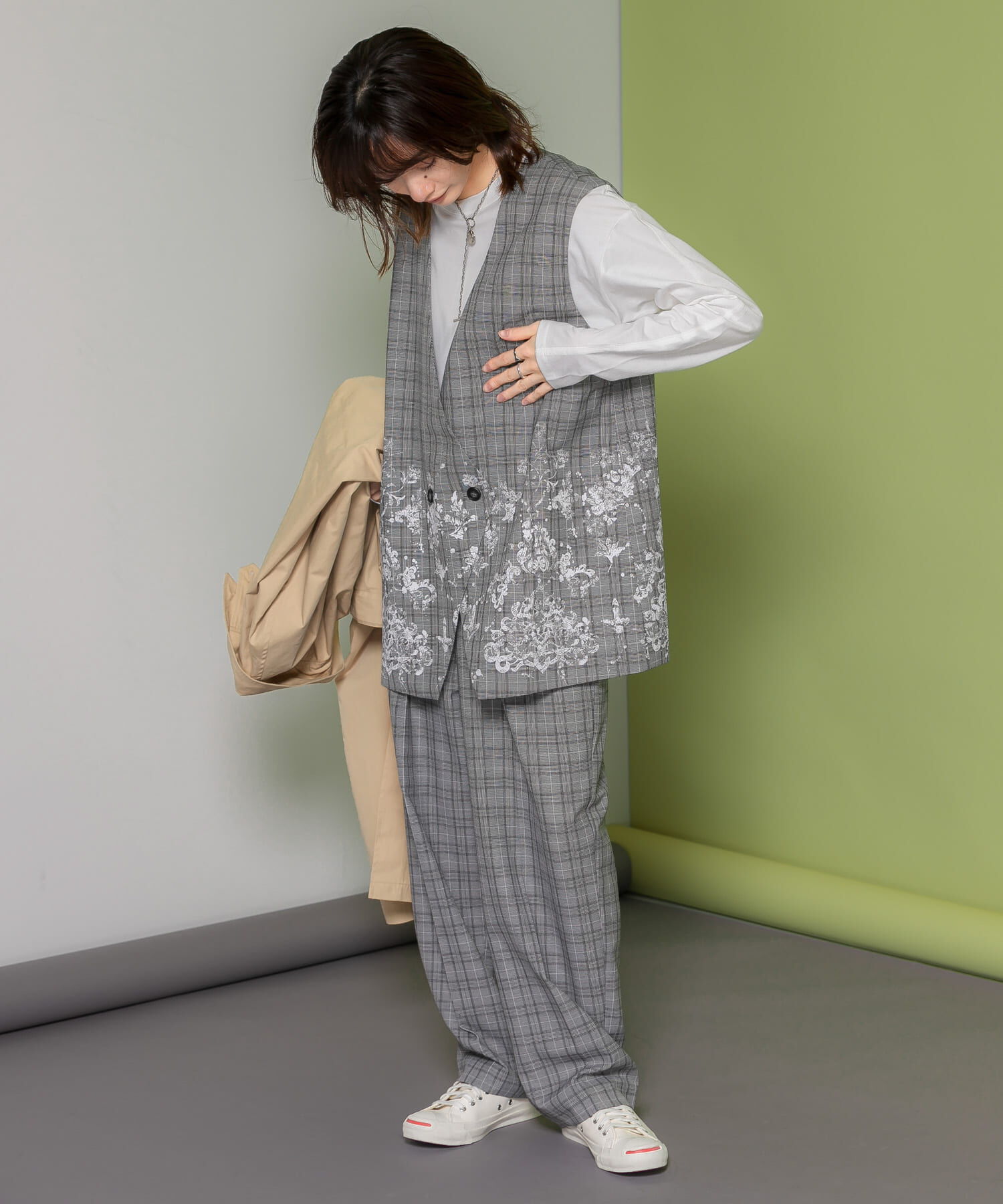  「レースプリントチェックベスト」|ベスト・ジレ|