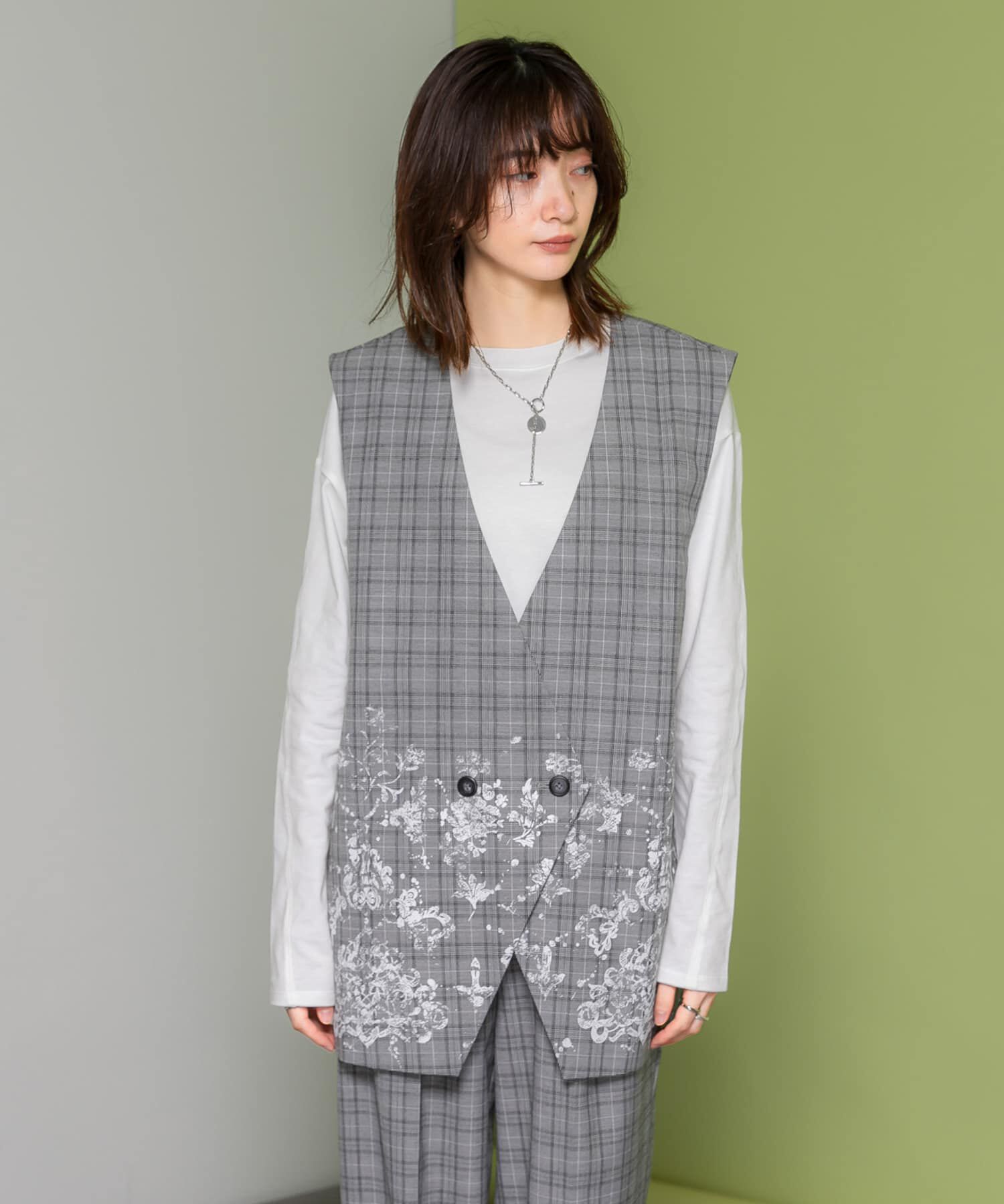  「レースプリントチェックベスト」|ベスト・ジレ|