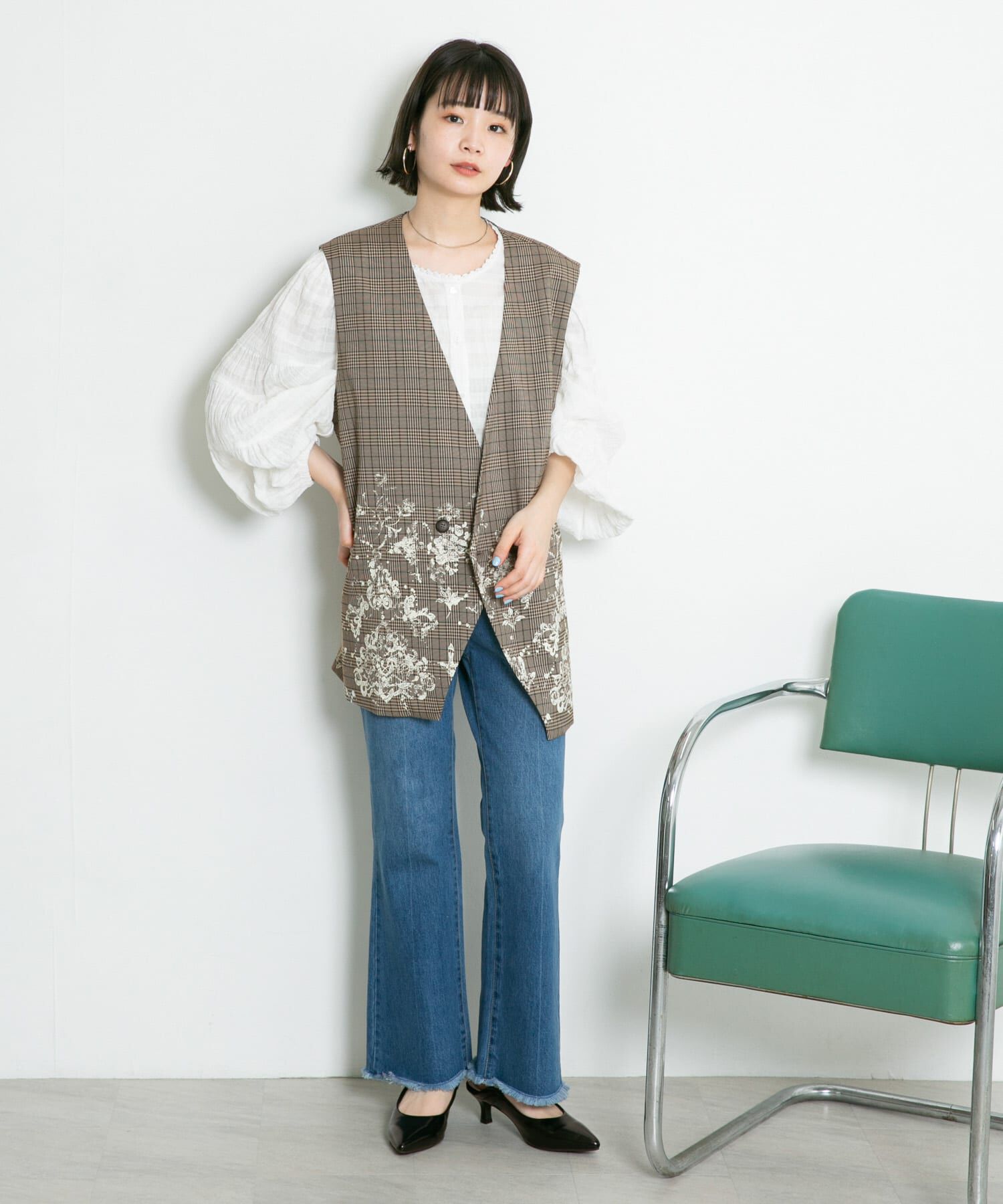  「レースプリントチェックベスト」|ベスト・ジレ|