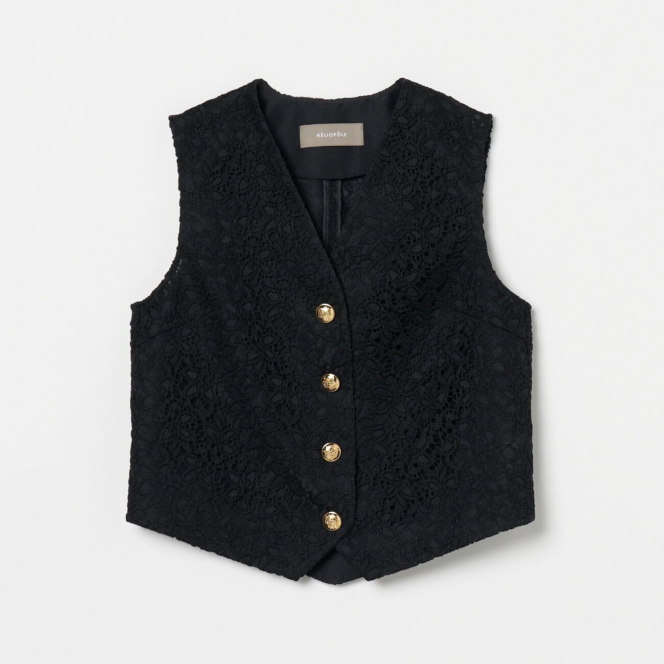 HELIOPOLE「HELIOPOLE EMBROIDERY LACE VEST」|ベスト・ジレ|ブラック