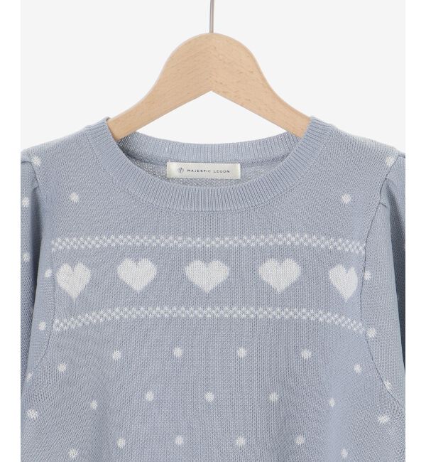  「ハートジャカードパフスリーブニット」|ニット・セーター|