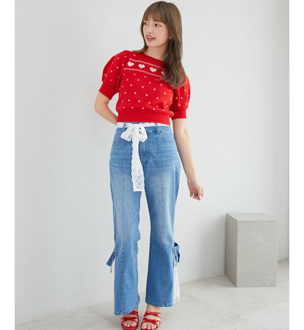  「ハートジャカードパフスリーブニット」|ニット・セーター|