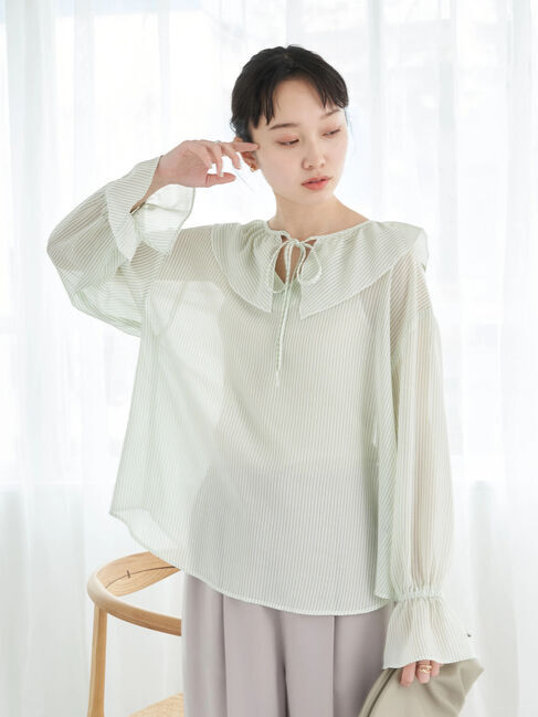 earth music&ecology「前後2wayストライプフリルブラウス」|シャツ・ブラウス|ミント