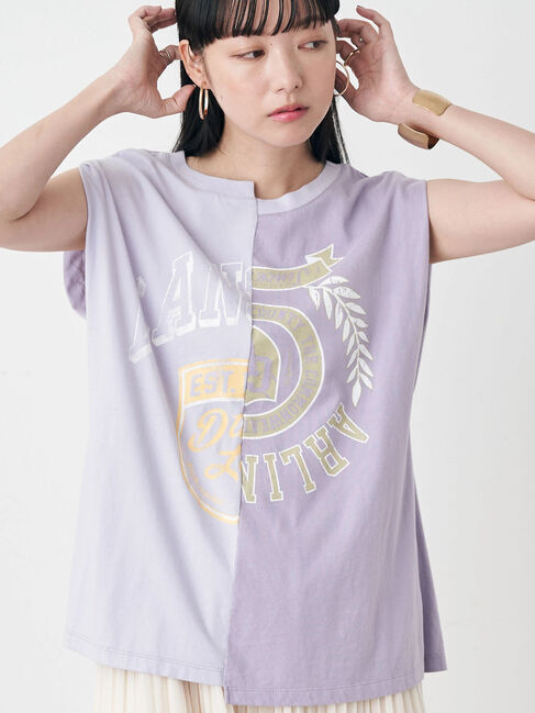 earth music&ecology「パターン切替ノースリーブプルオーバー」|Tシャツ・カットソー|ラベンダー