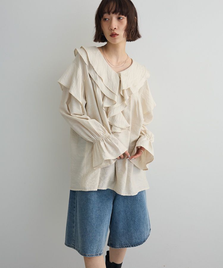 AnriettMusee「ビッグカラーフリルブラウス」|シャツ・ブラウス|Off White