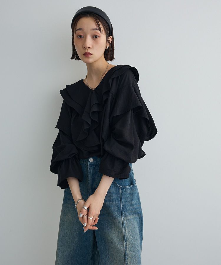 AnriettMusee「ビッグカラーフリルブラウス」|シャツ・ブラウス|Black