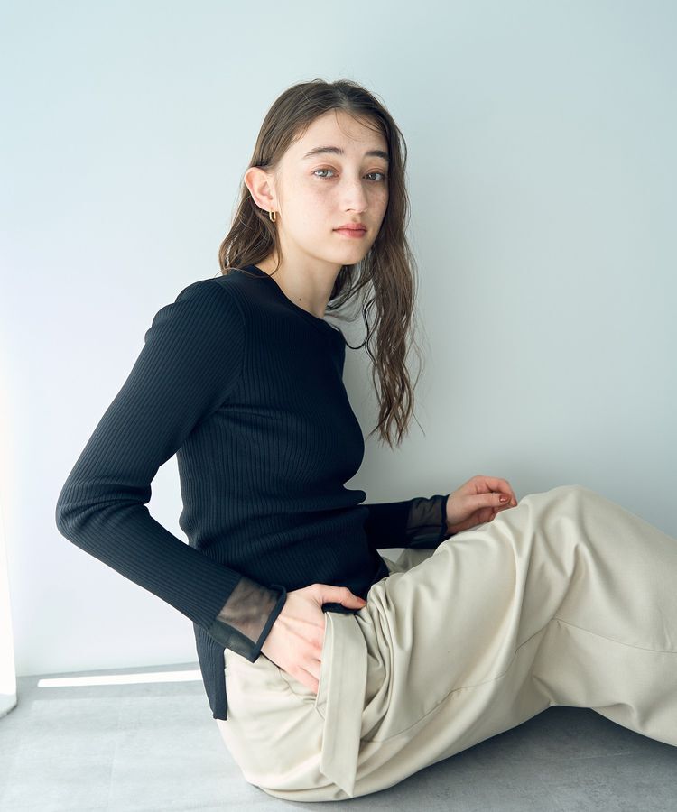 YECCA VECCA「袖口シアーリブニット」|ニット・セーター|