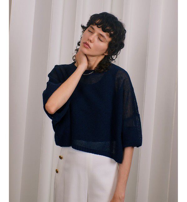 allureville「ドロップ天竺クロップドプルオーバー」|ニット・セーター|ネイビー