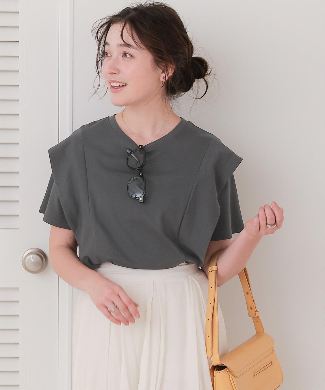 titivate「汗染み防止ラッフルスリーブTシャツ」|Tシャツ・カットソー|チャコール