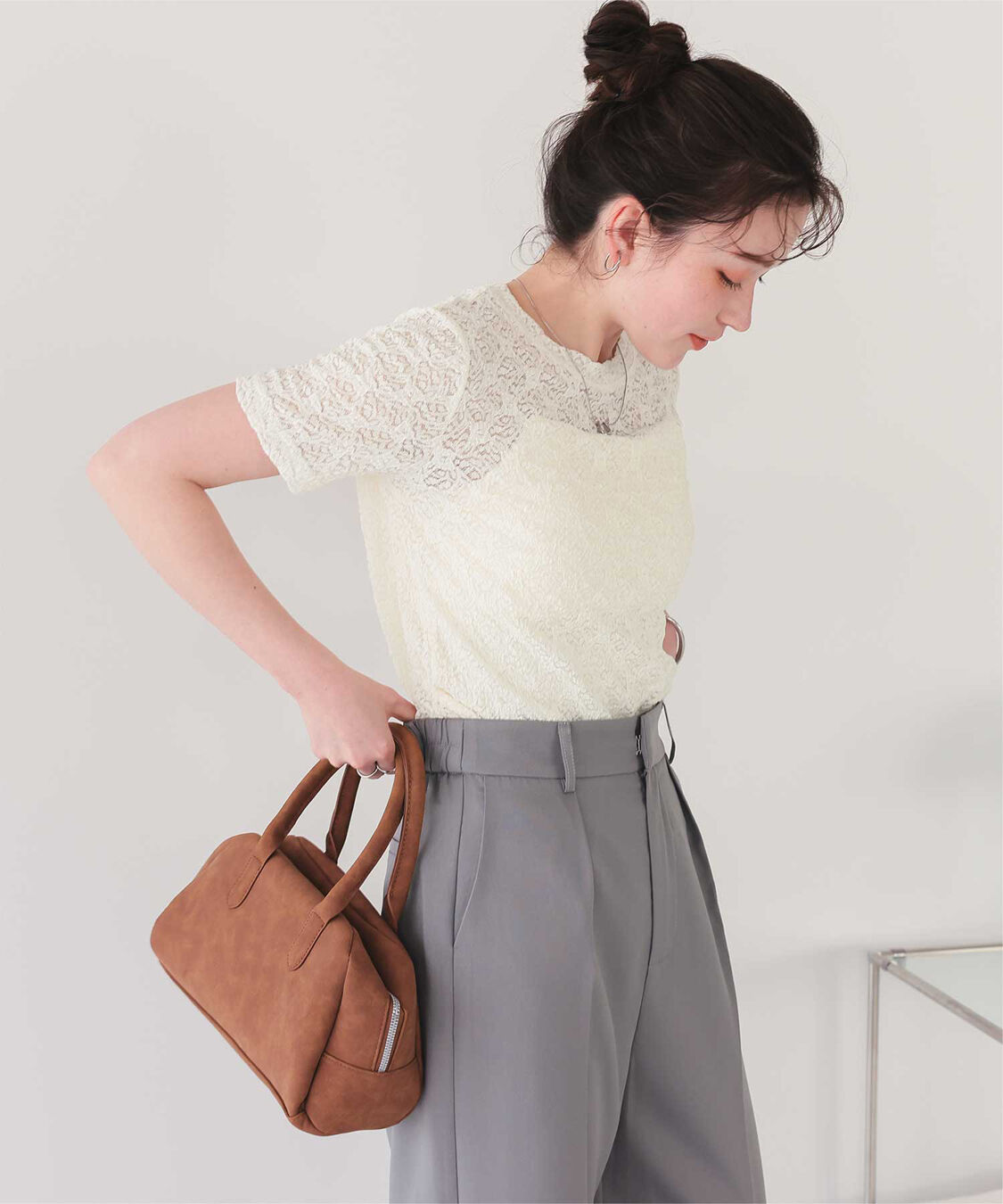 titivate「ハーフスリーブレーストップス」|Tシャツ・カットソー|