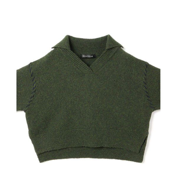 mizuiro ind「mizuiro ind スキッパーハンドステッチショートプルオーバー」|ニット・セーター|