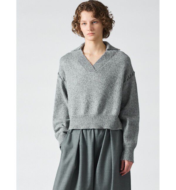 mizuiro ind「mizuiro ind スキッパーハンドステッチショートプルオーバー」|ニット・セーター|グレー&times;c.グレー