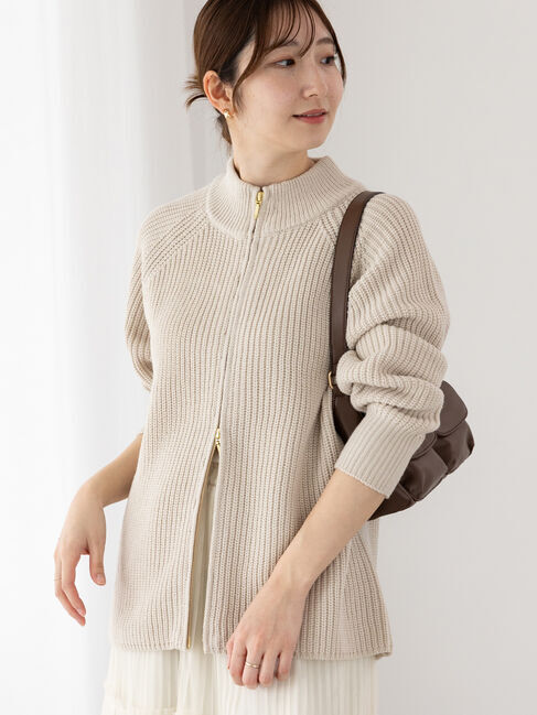 Te chichi TERRASSE「片畦ハイネックダブルジップニット」|ニット・セーター|