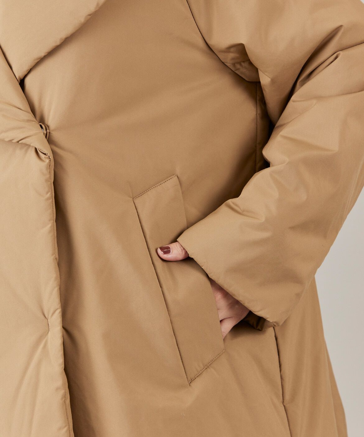 INED「《大きいサイズ》ショールカラーミドル丈中綿コート」|ピーコート|