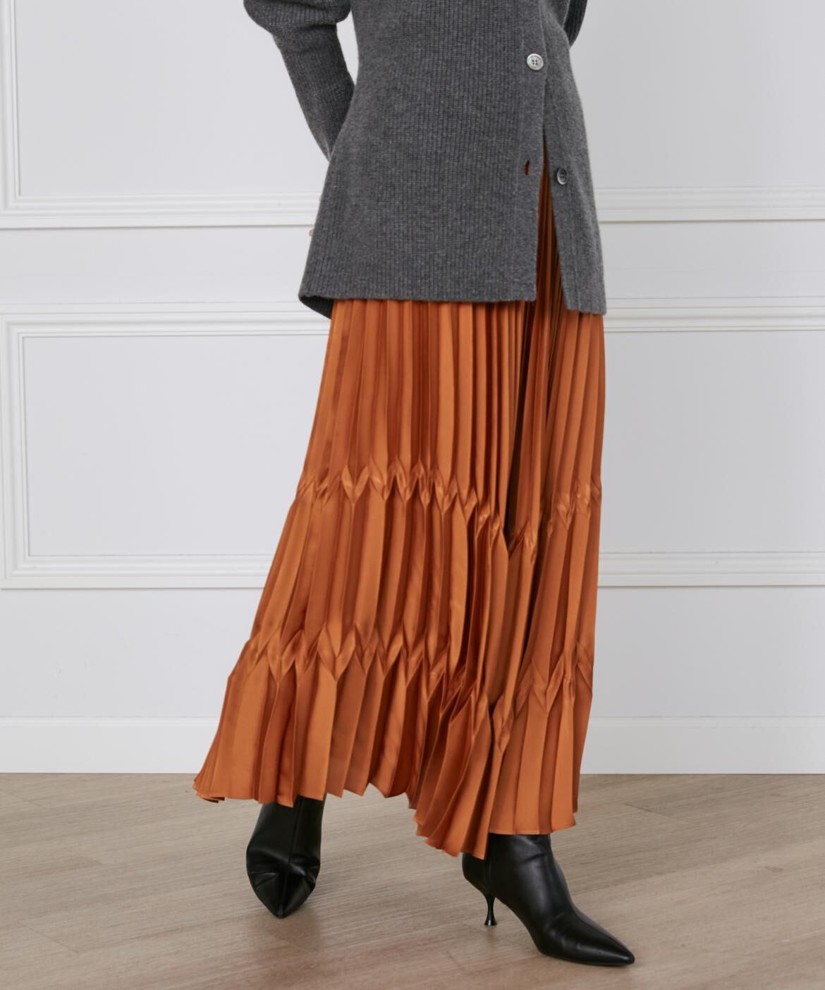 INED「《大きいサイズ》サテンプリーツスカート《la veille by SUPERIOR CLOSET》」|スカート|キンチャ5