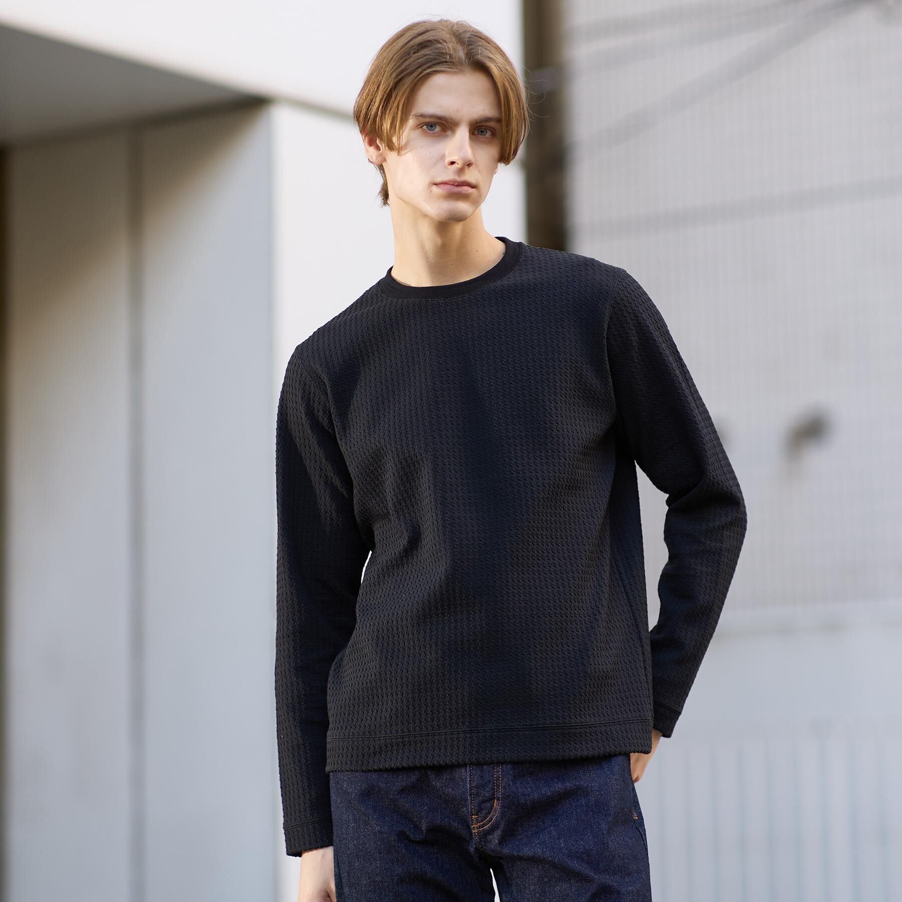 TAKEO KIKUCHI「千鳥柄 ストレッチ プルオーバー」|Tシャツ・カットソー|ブラック(019)