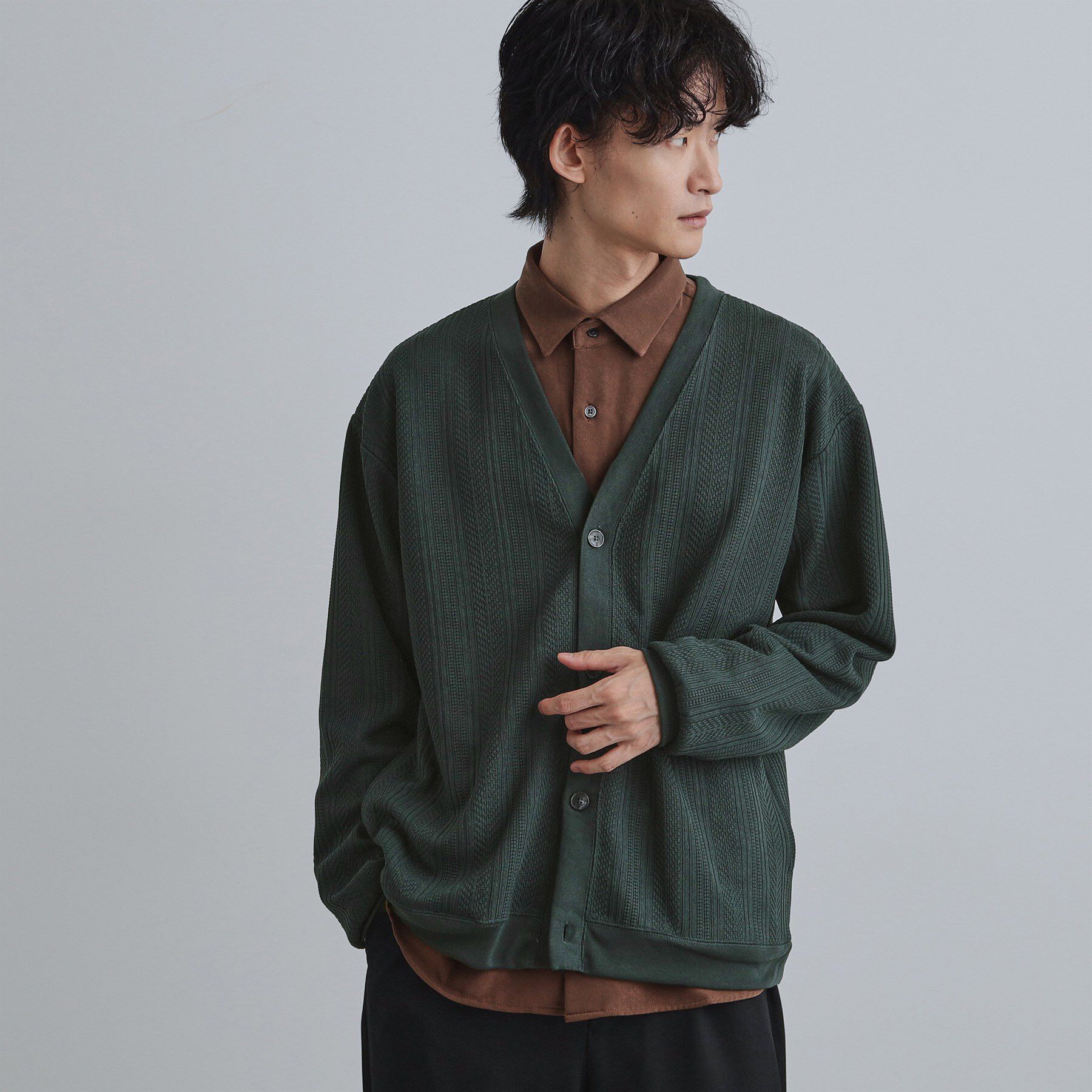 tk.TAKEO KIKUCHI「ニットライクジャカードカーディガン」|カーディガン|グリーン(024)