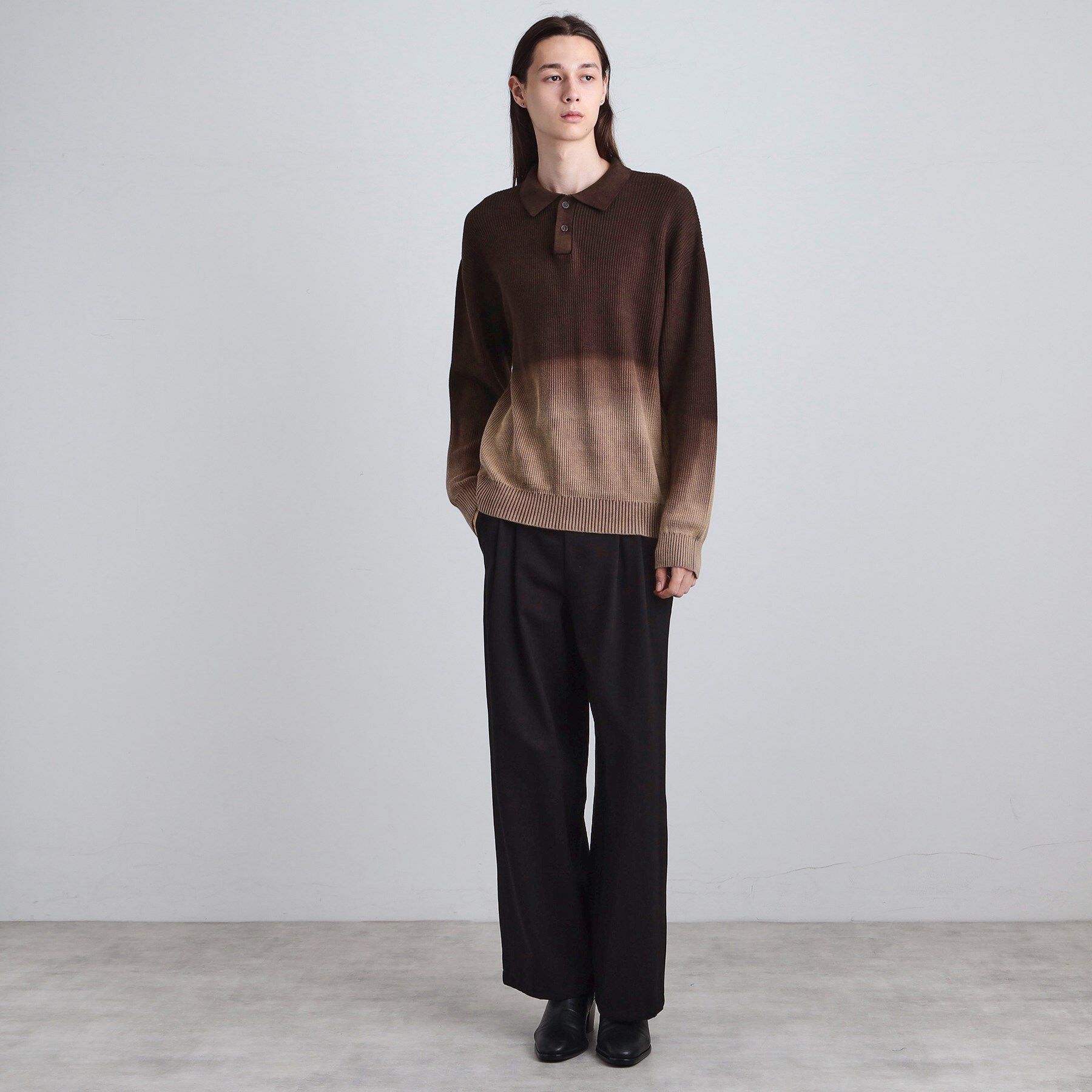 tk.TAKEO KIKUCHI「畦編みニットポロシャツブリーチ」|ニット・セーター|