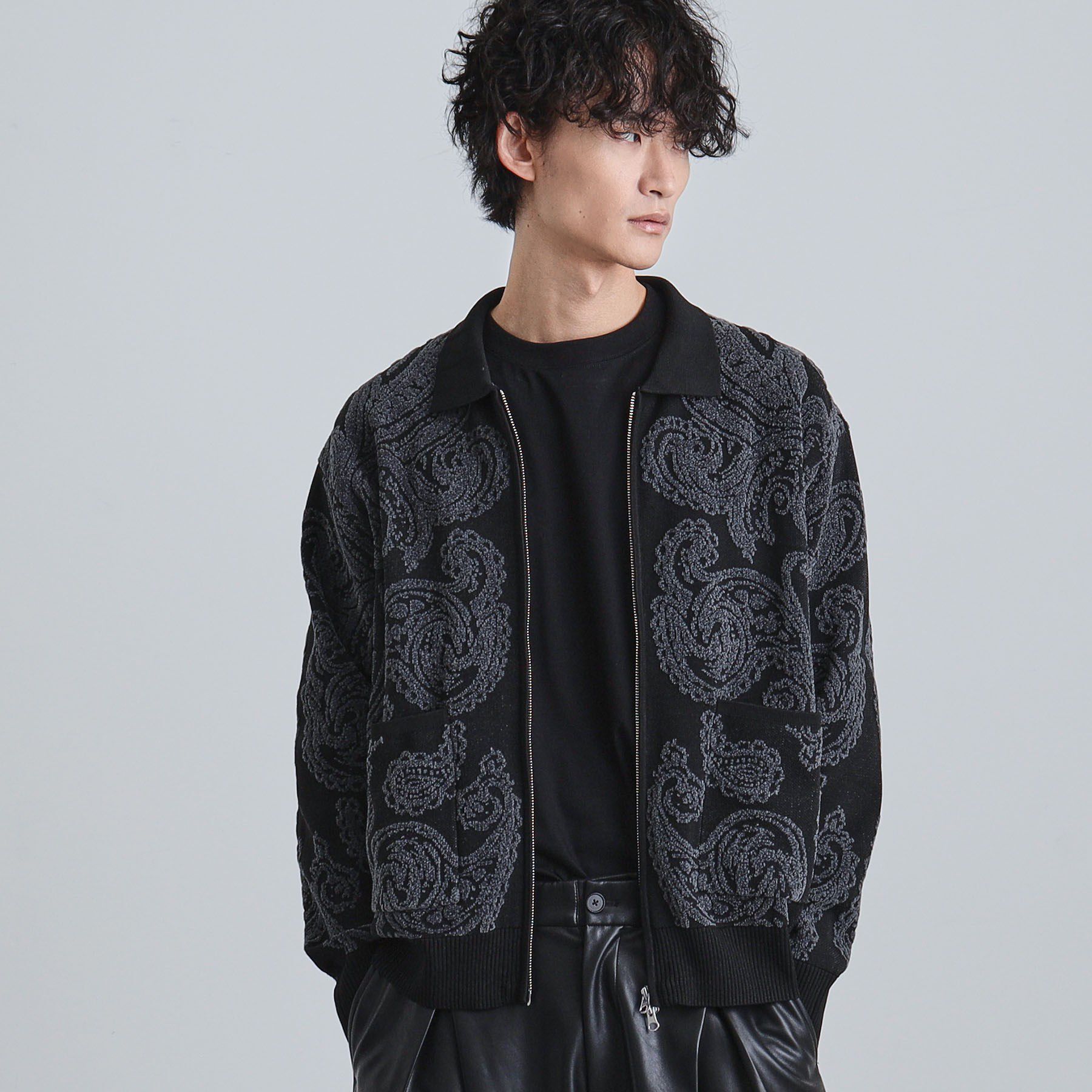 tk.TAKEO KIKUCHI「【洗える】ペイズリージップカーディガン」|カーディガン|ブラック(419)