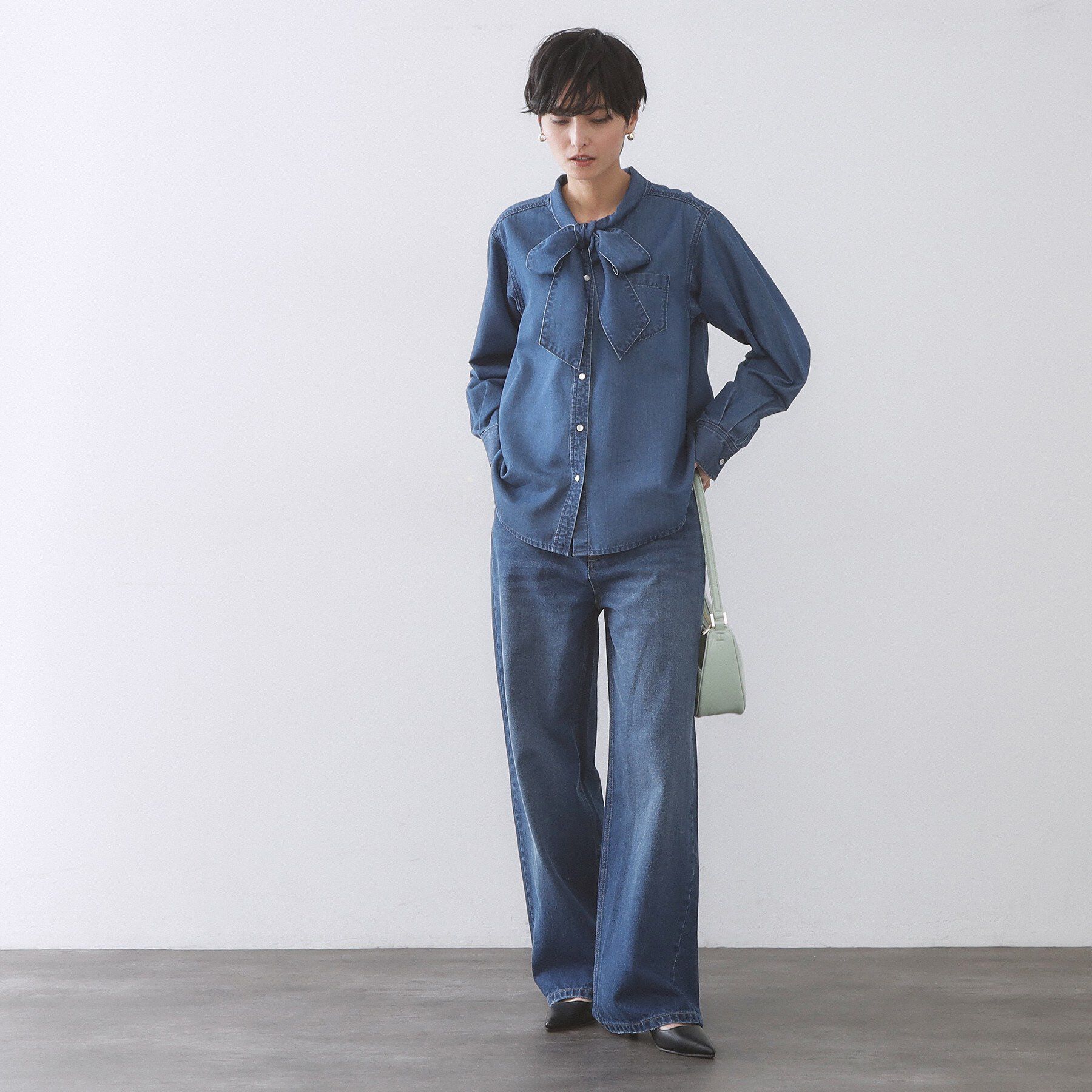OPAQUE.CLIP「セルロース混デニムボウタイブラウス【洗濯機OK】」|シャツ・ブラウス|