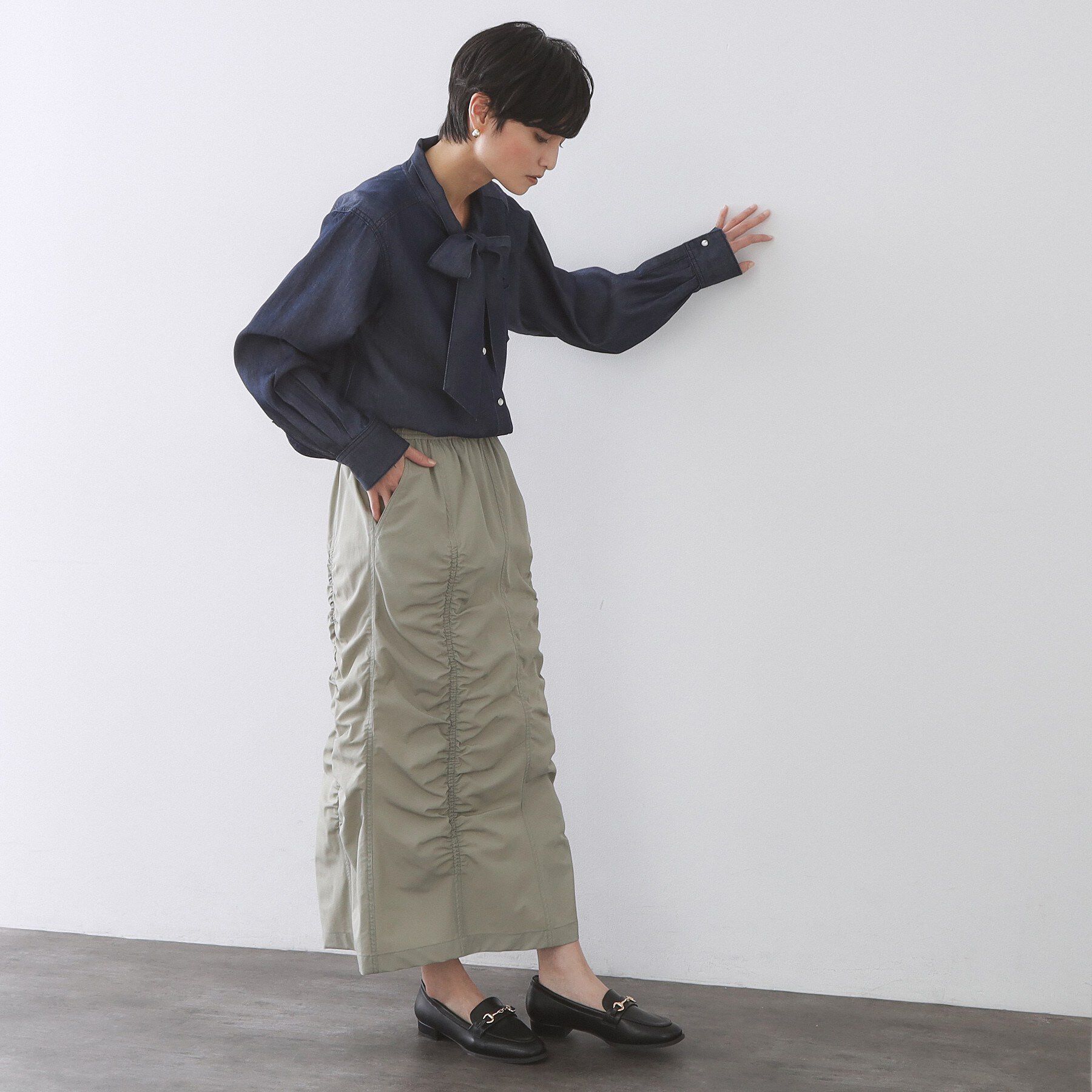 OPAQUE.CLIP「セルロース混デニムボウタイブラウス【洗濯機OK】」|シャツ・ブラウス|