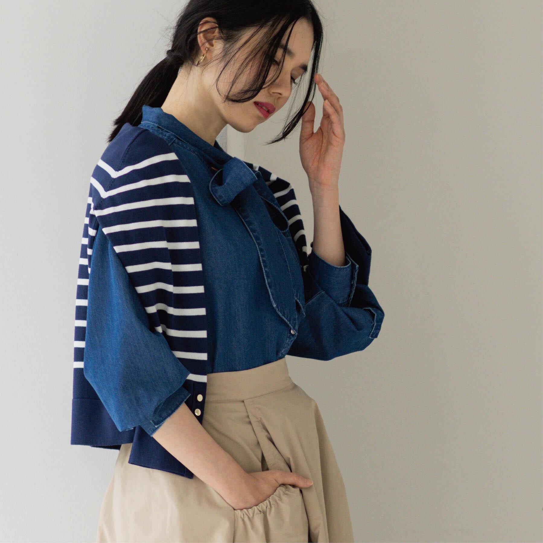 OPAQUE.CLIP「セルロース混デニムボウタイブラウス【洗濯機OK】」|シャツ・ブラウス|