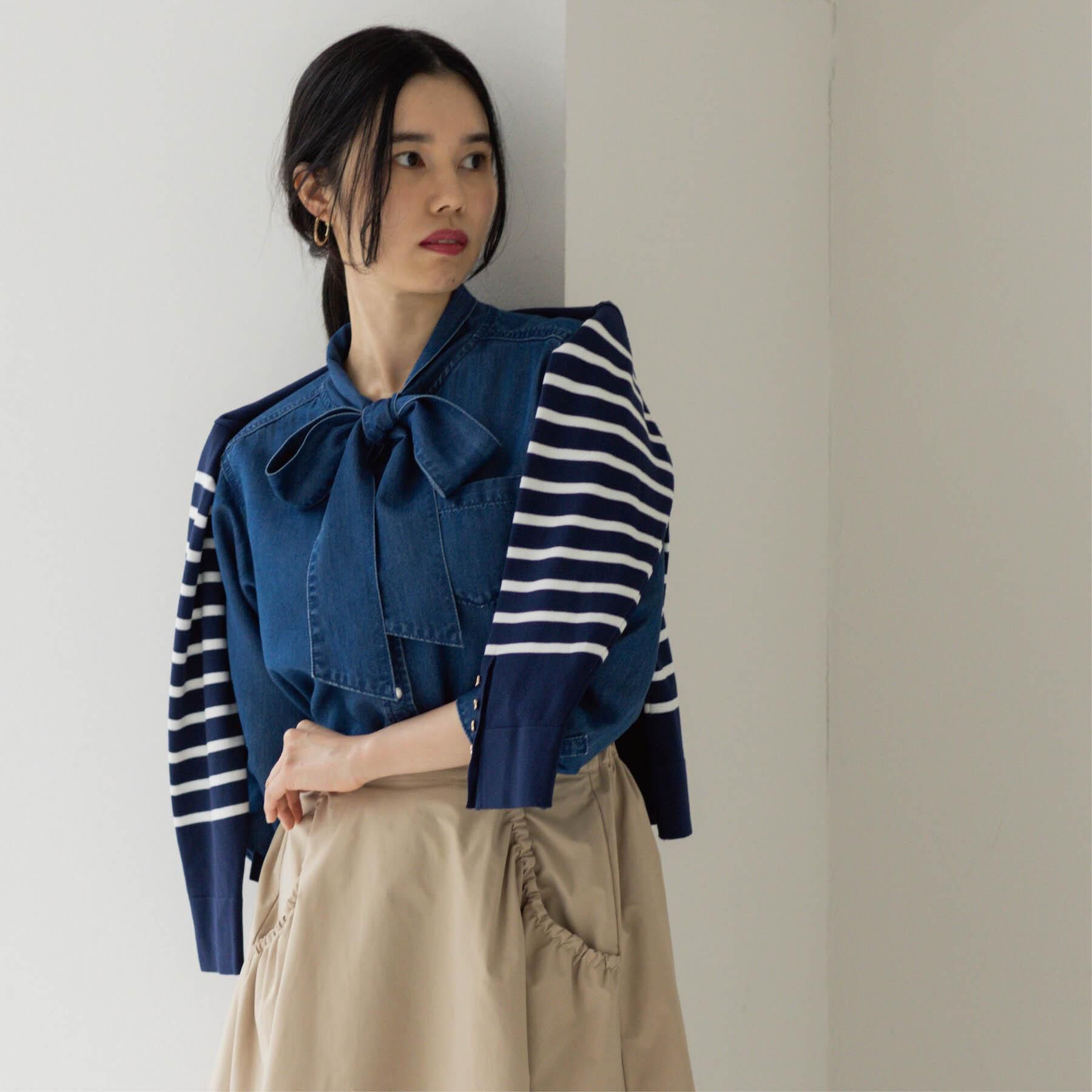 OPAQUE.CLIP「セルロース混デニムボウタイブラウス【洗濯機OK】」|シャツ・ブラウス|