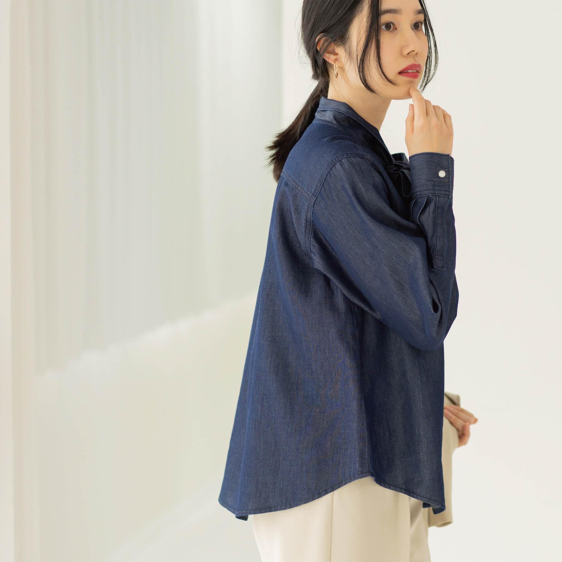 OPAQUE.CLIP「セルロース混デニムボウタイブラウス【洗濯機OK】」|シャツ・ブラウス|