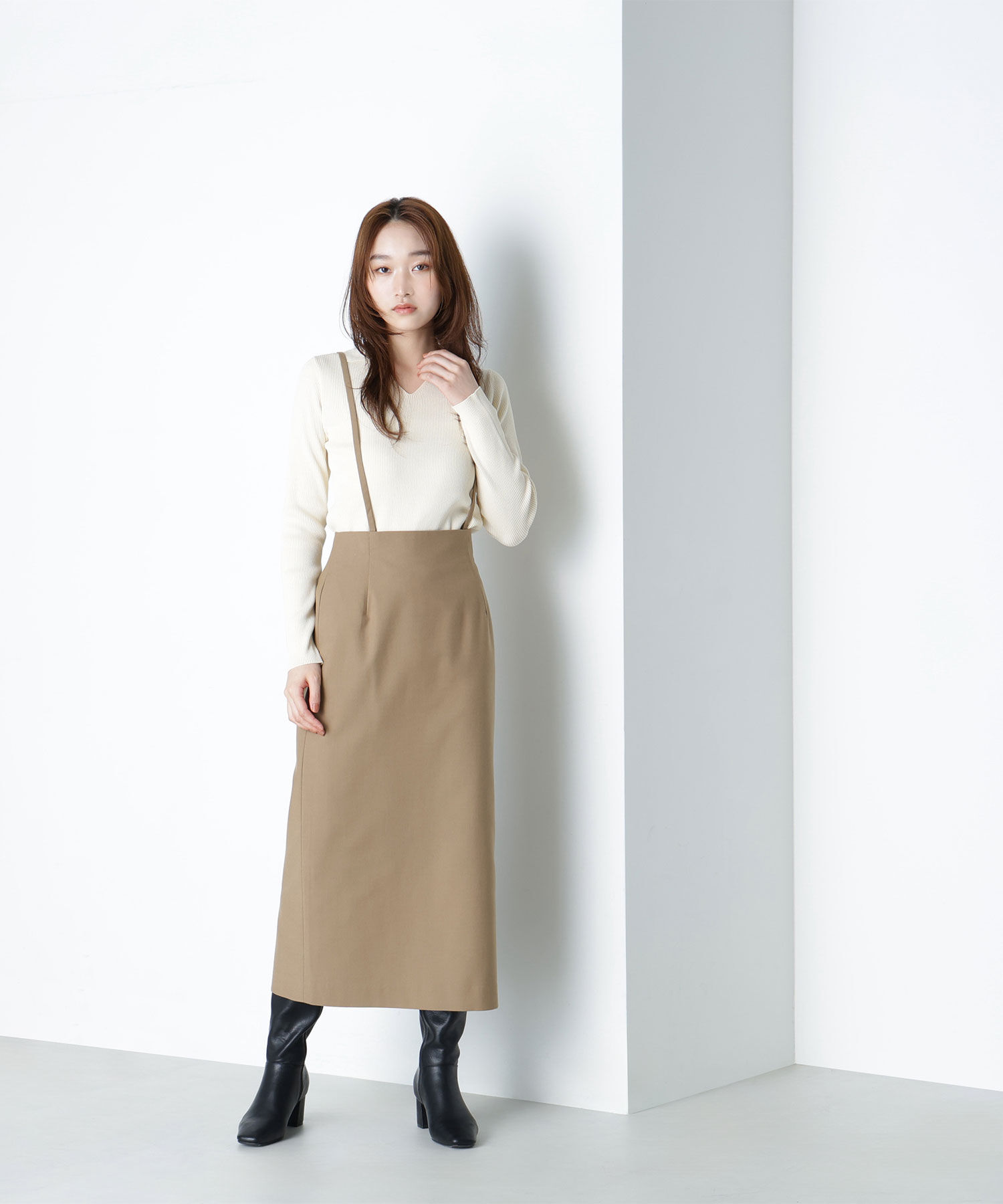  「ポロカラーVネックリブニット」|ニット・セーター|