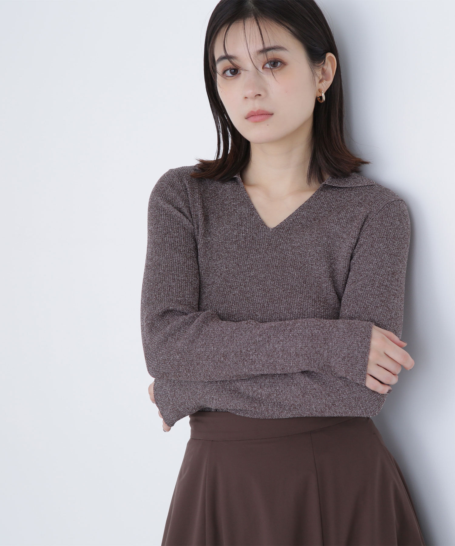  「ポロカラーVネックリブニット」|ニット・セーター|ミックスブラ 2
