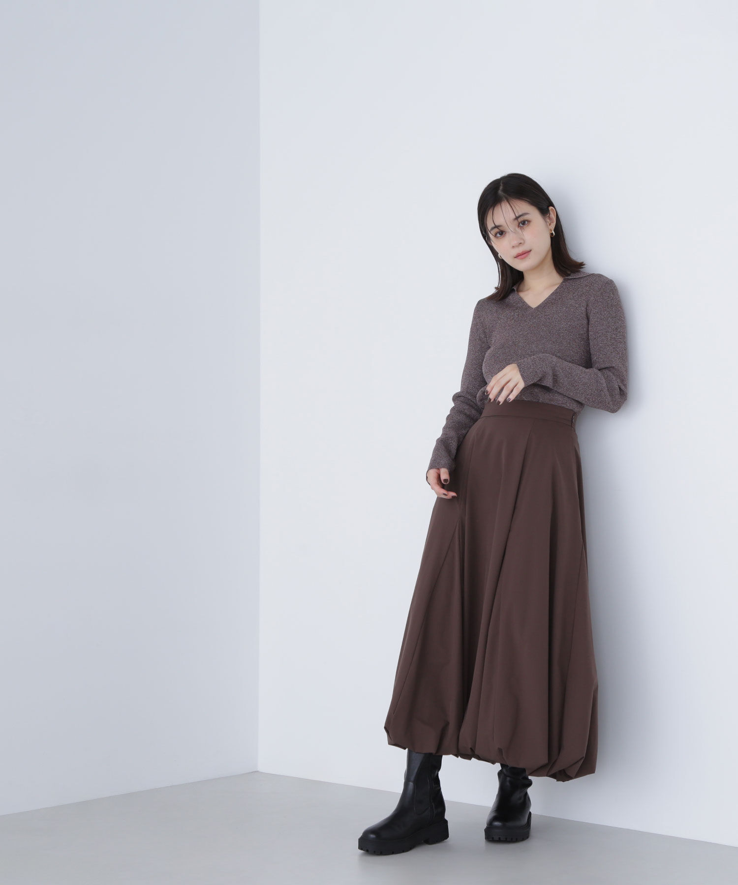  「ポロカラーVネックリブニット」|ニット・セーター|