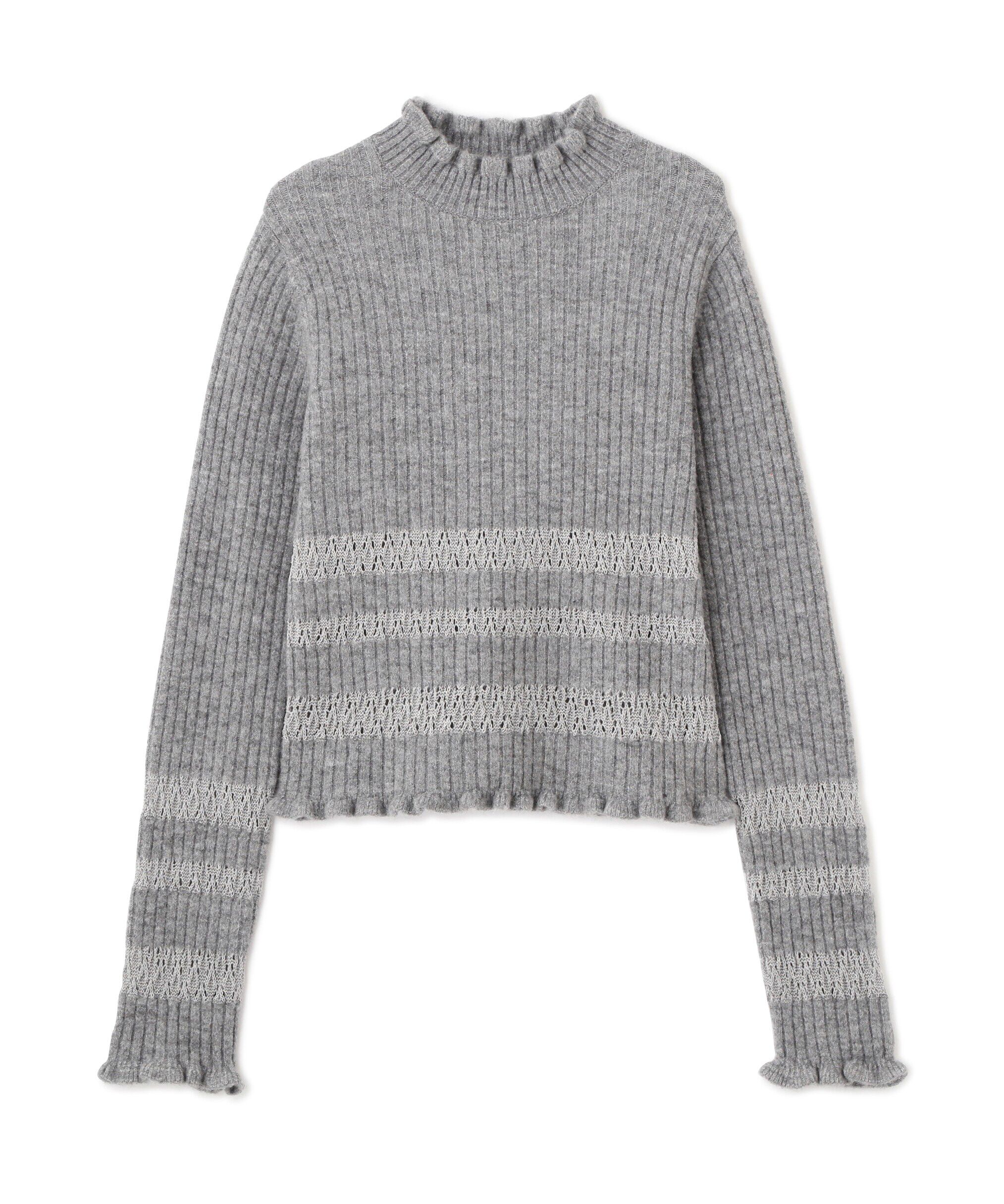  「透かし編みボーダーリブニット」|ニット・セーター|