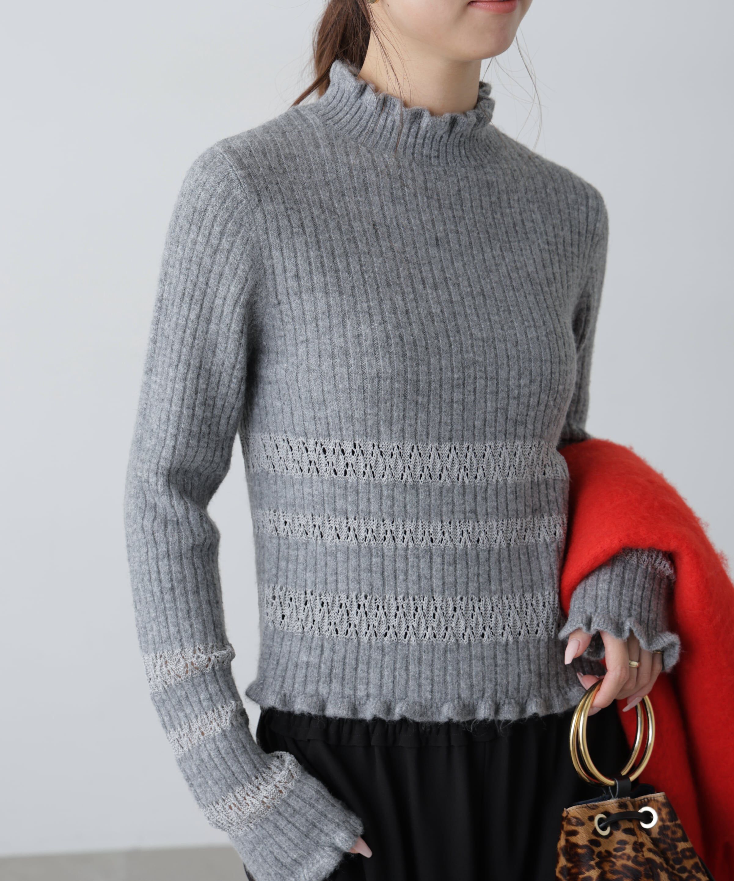  「透かし編みボーダーリブニット」|ニット・セーター|