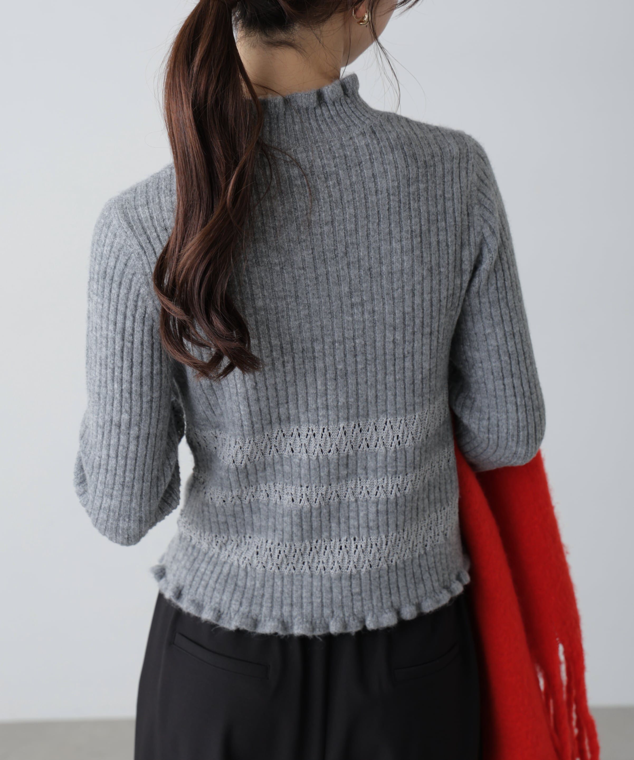  「透かし編みボーダーリブニット」|ニット・セーター|