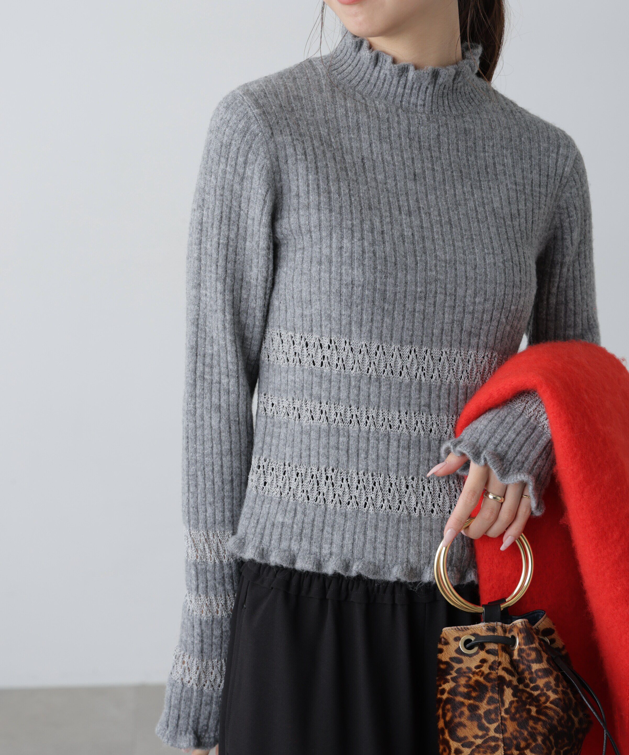  「透かし編みボーダーリブニット」|ニット・セーター|